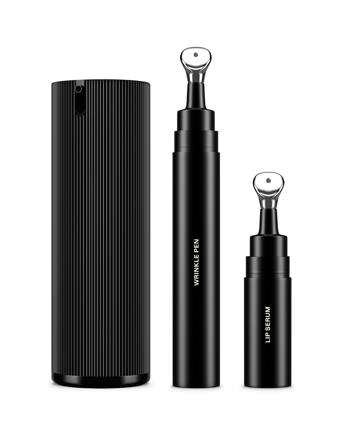 Dr. Marnie Essential Collection with Facial Serum, Wrinkle Pen, and Lip Serum in black ribbed bottles
