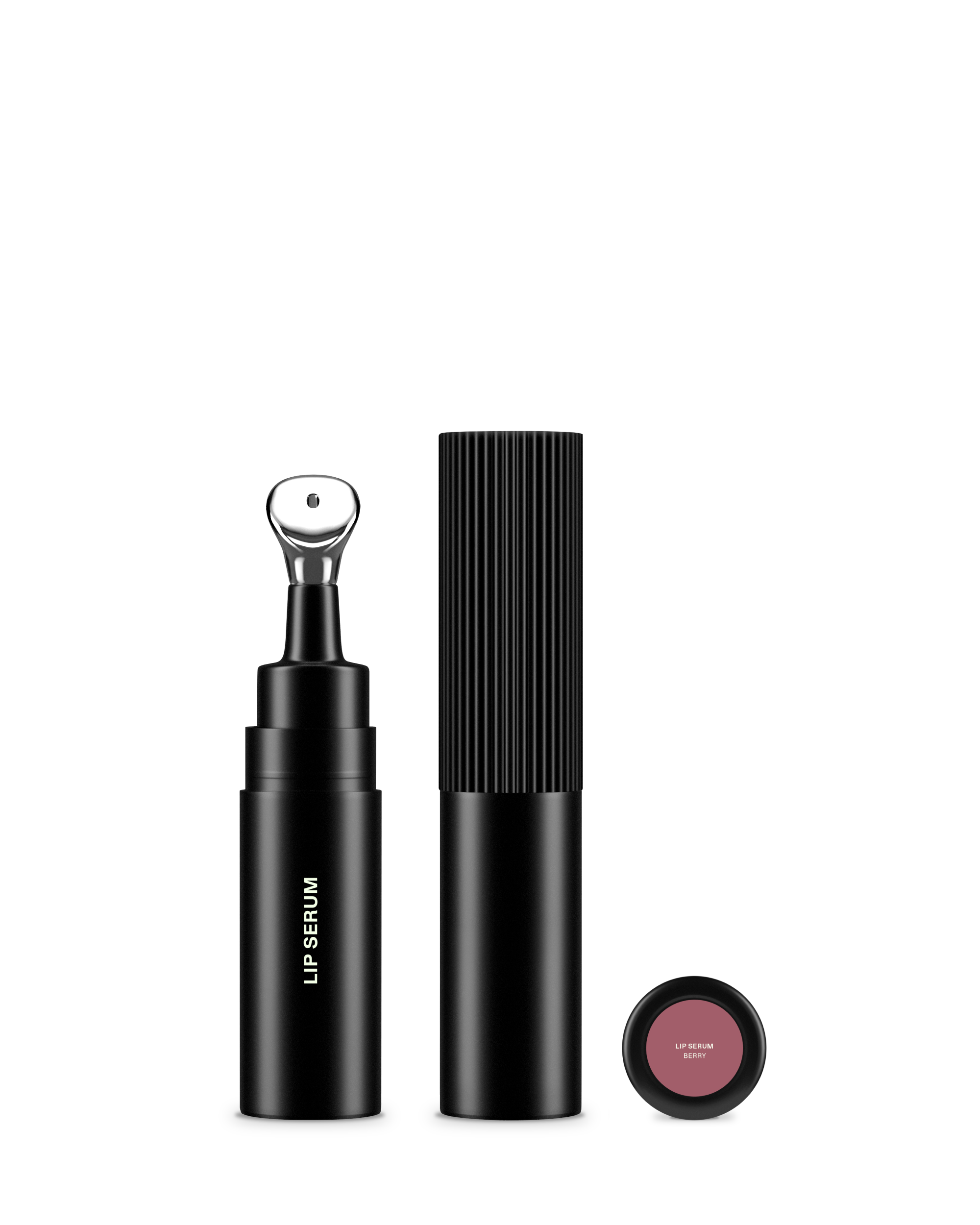 Dr. Marnie Lip Serum with cap open and Berry shade selector disc on white background