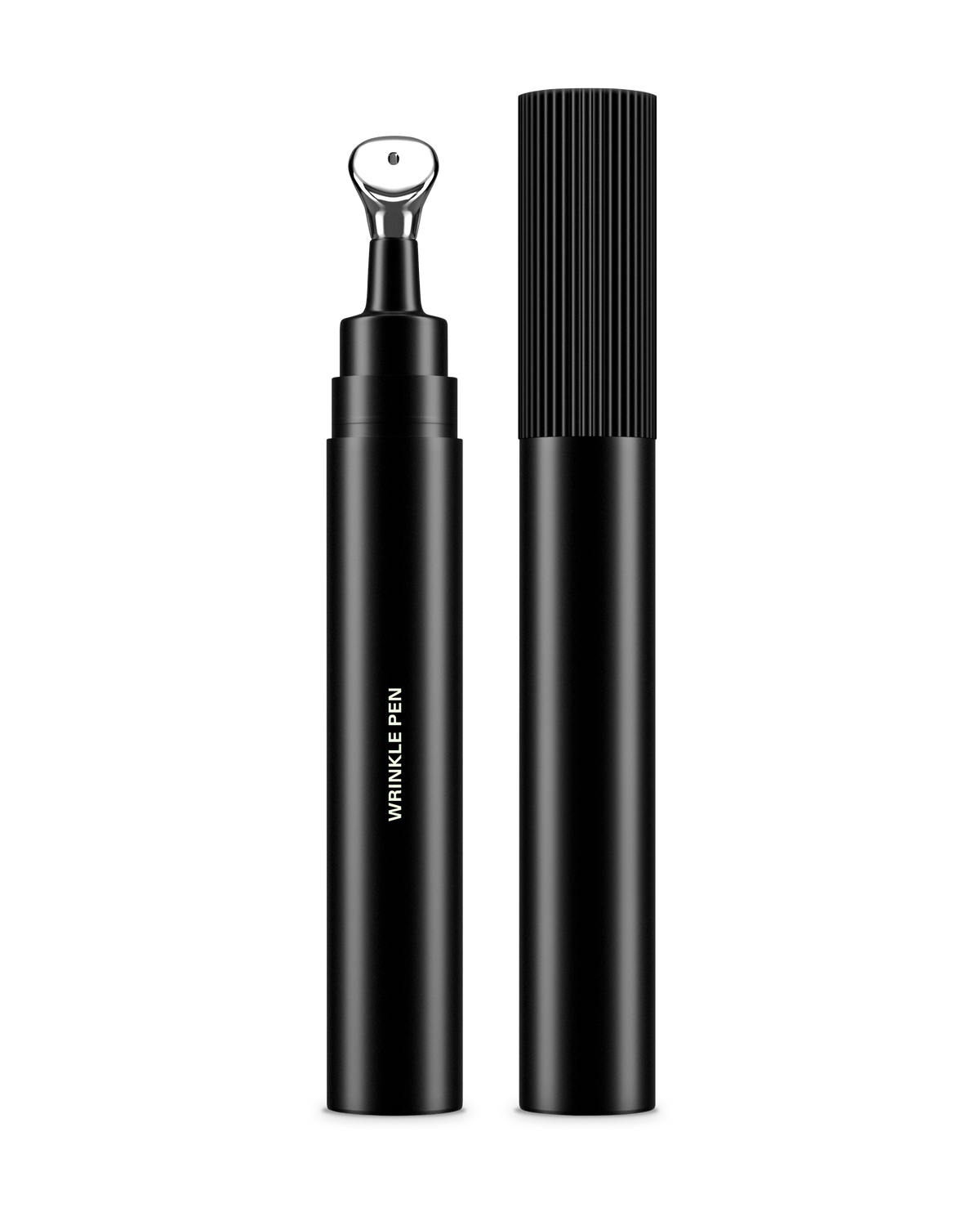 Black Wrinkle Pen shown with cap open, revealing the applicator tip alongside the closed pen cap