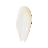 A single glossy off-white cream swatch, tapering to a drip at the bottom, on a pure white background with no packaging and no label