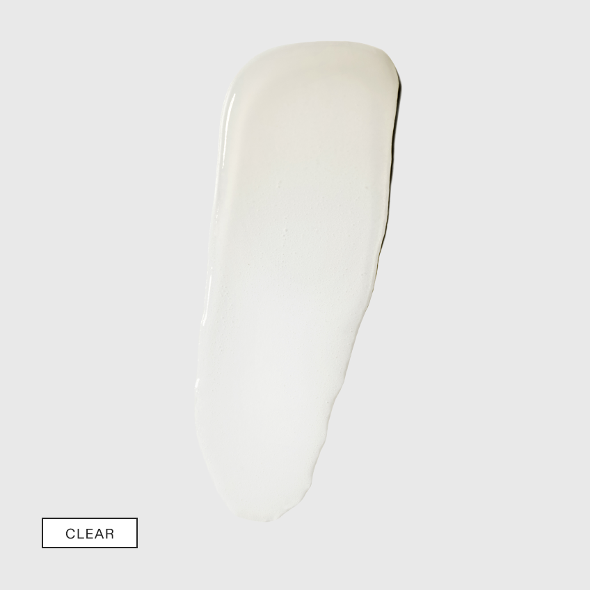 A single milky white swatch on a light grey background with a boxed shade label in the lower left