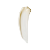 A single vertical swipe of off-white cream/balm texture on a pure white background, no packaging